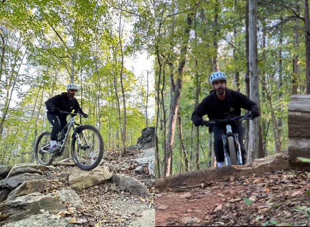 mountain biking split image