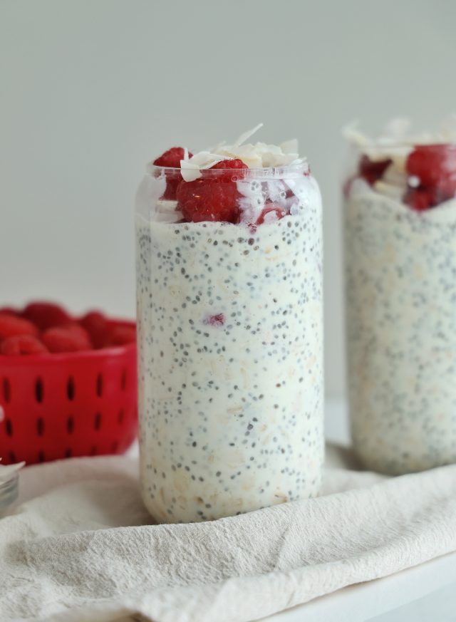 raspberry coconut overnight oats with chia seeds