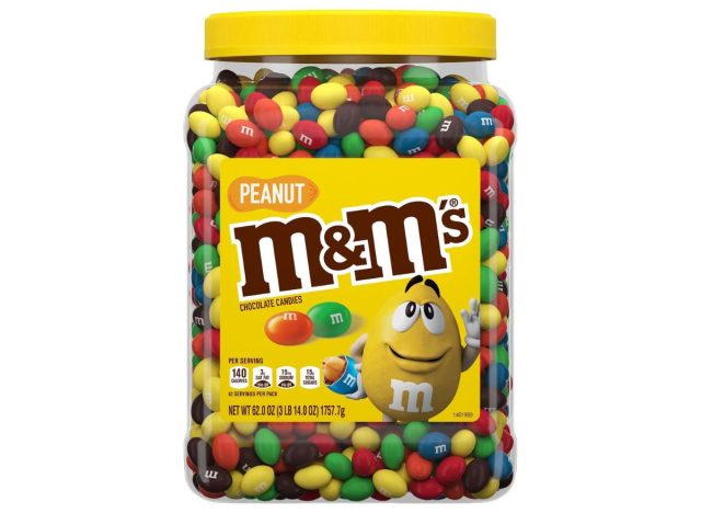 plastic container of peanut M&M's