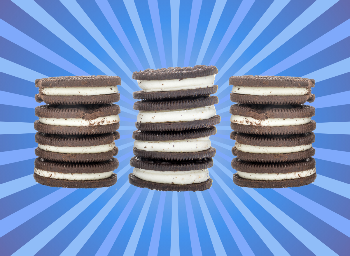 unhealthiest supermarket cookies depiction using oreos on a blue background