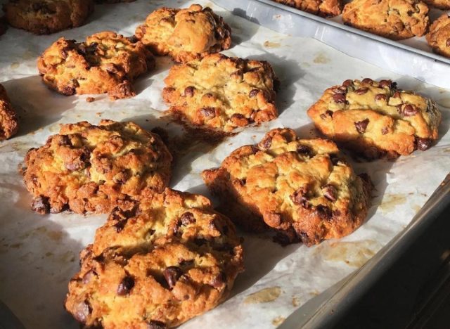 Vallani's Bakery chocolate chip cookies on a baking sheet