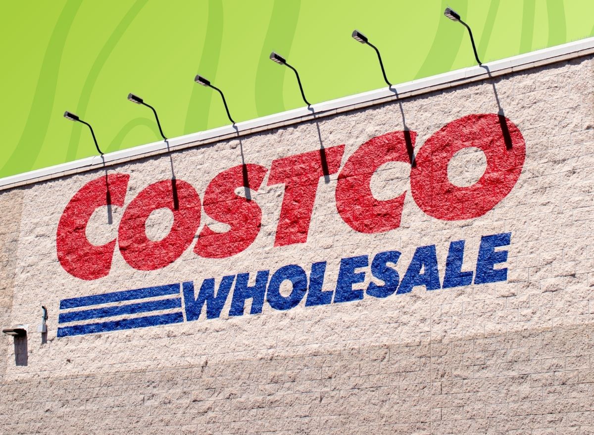 Costco exterior on colorful green background