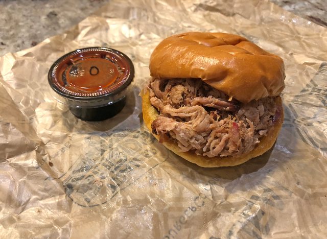 The pulled pork sandwich at Dickey's Barbecue Pit