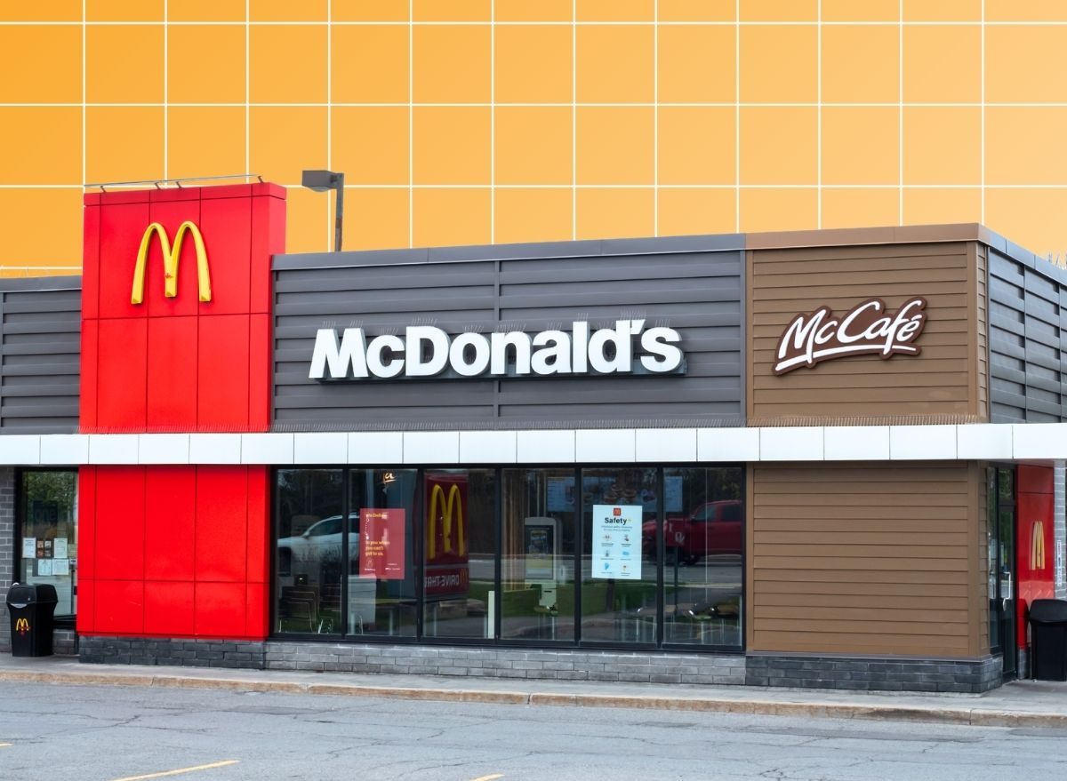 McDonald's storefront on orange background with grid pattern