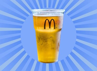 McDonald's beer on colorful blue background