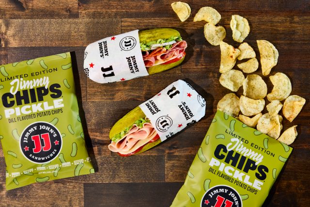 Jimmy John's Picklewiches with Pickle Jimmy Chips on a table