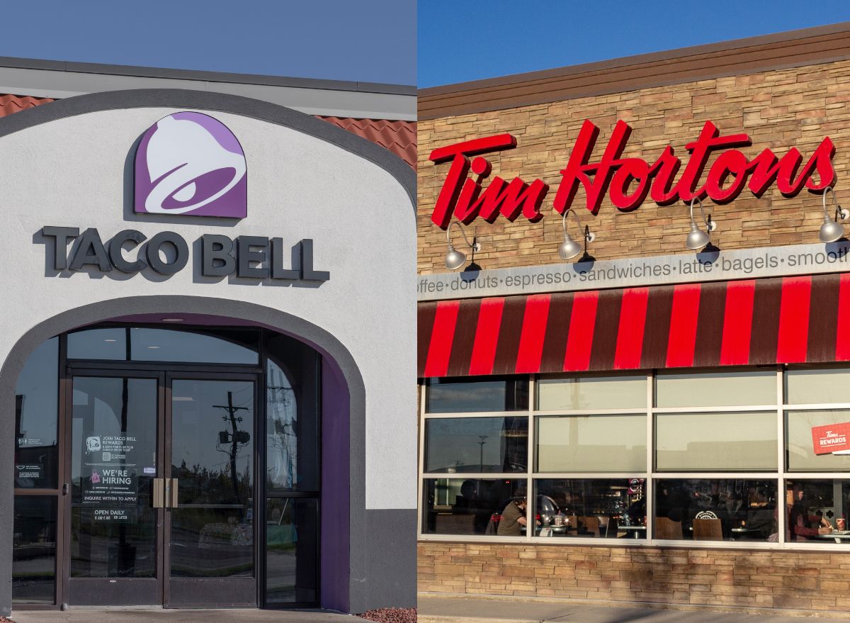 Taco Bell and Tim Hortons storefronts side by side