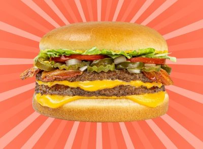 The Double Meat Whataburger set against a vibrant background.