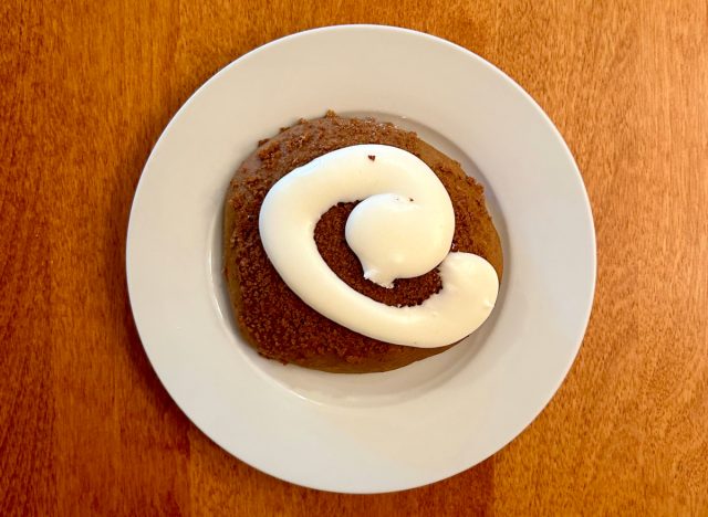 Crumbl's Pumpkin Roll Cookie on a white plate