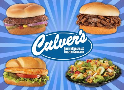 collage of healthy culvers menu items surrounding a logo