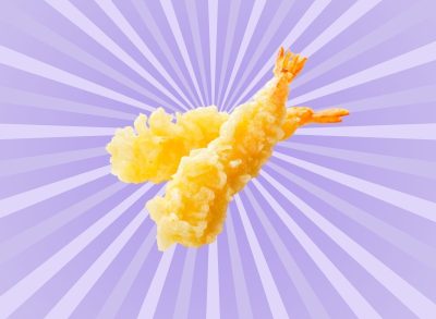 fried shrimp on a purple designed background