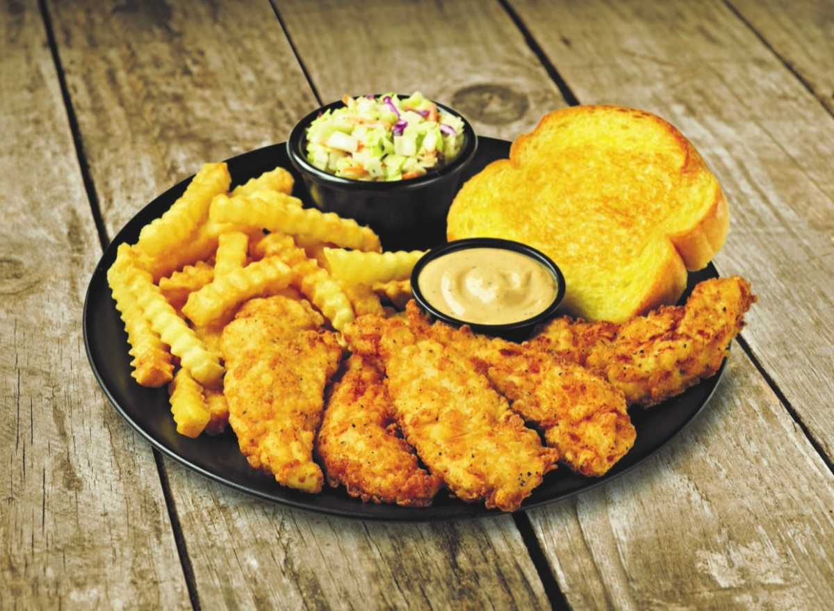 Huey Magoo's five-piece chicken tenders with fries, coleslaw, Texas toast, and dipping sauce