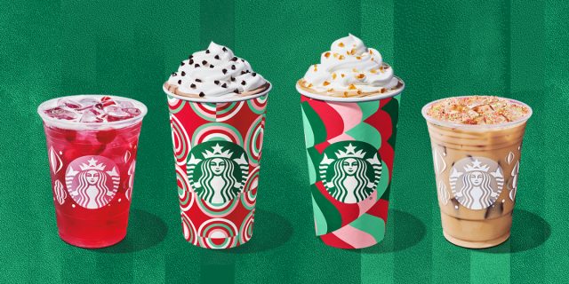 iced and hot Starbucks holiday drinks