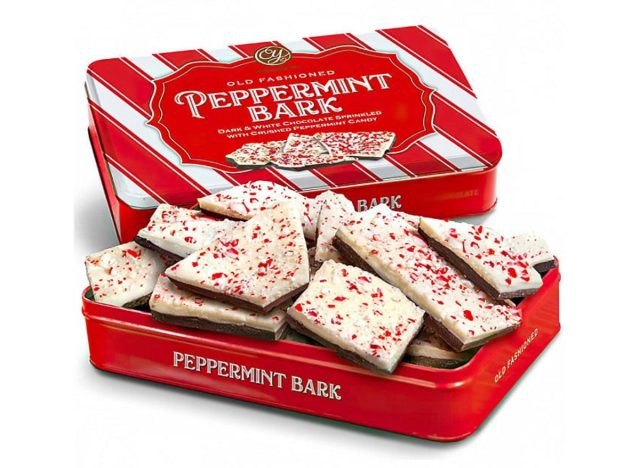 layered peppermint bark gift tin