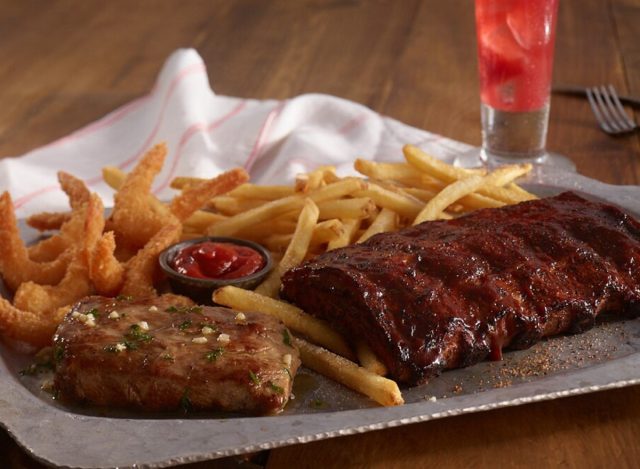 Ruby Tuesday Rib Eye, Ribs, and Crispy Shrimp Combo