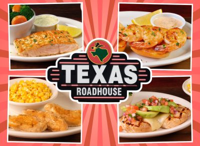 low calorie menu items at texas roadhouse collage around a texas roadhouse sign