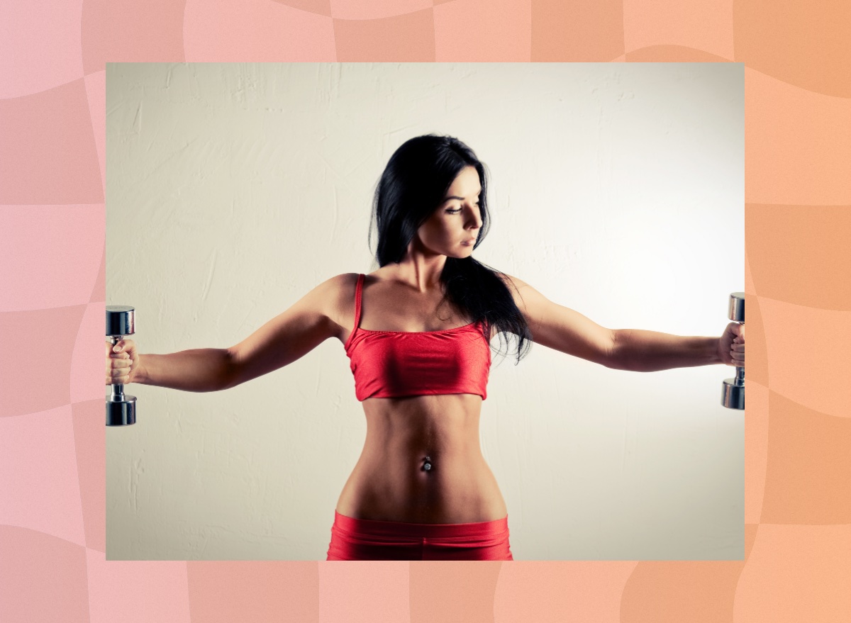 woman doing standing dumbbell arm exercise