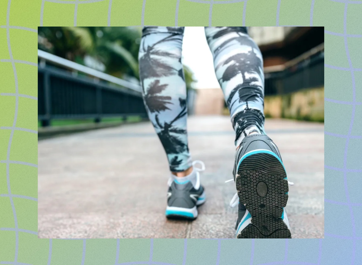 close-up of woman's shoes walking backward on pavement