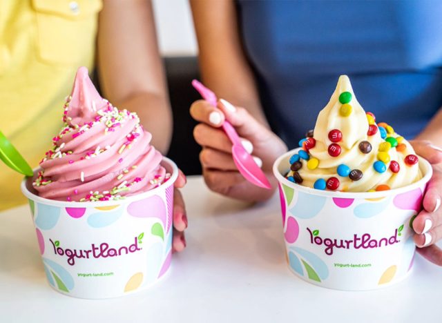 Yogurtland cups of frozen yogurt