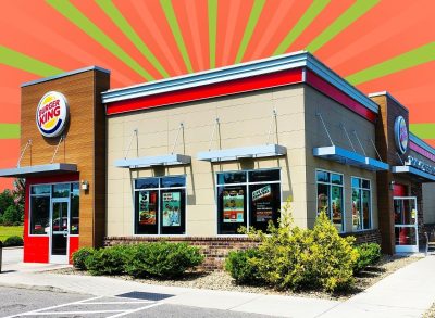 Burger King storefront on red and green background