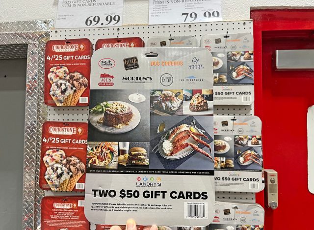 A display of gift cards to popular restaurant chains at a Costco warehouse in Brooklyn, N.Y.