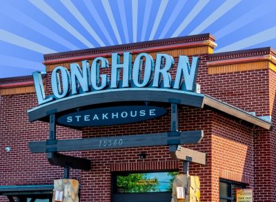 A storefront pf the popular casual-dining brand LongHorn Steakhouse set against a vibrant background.