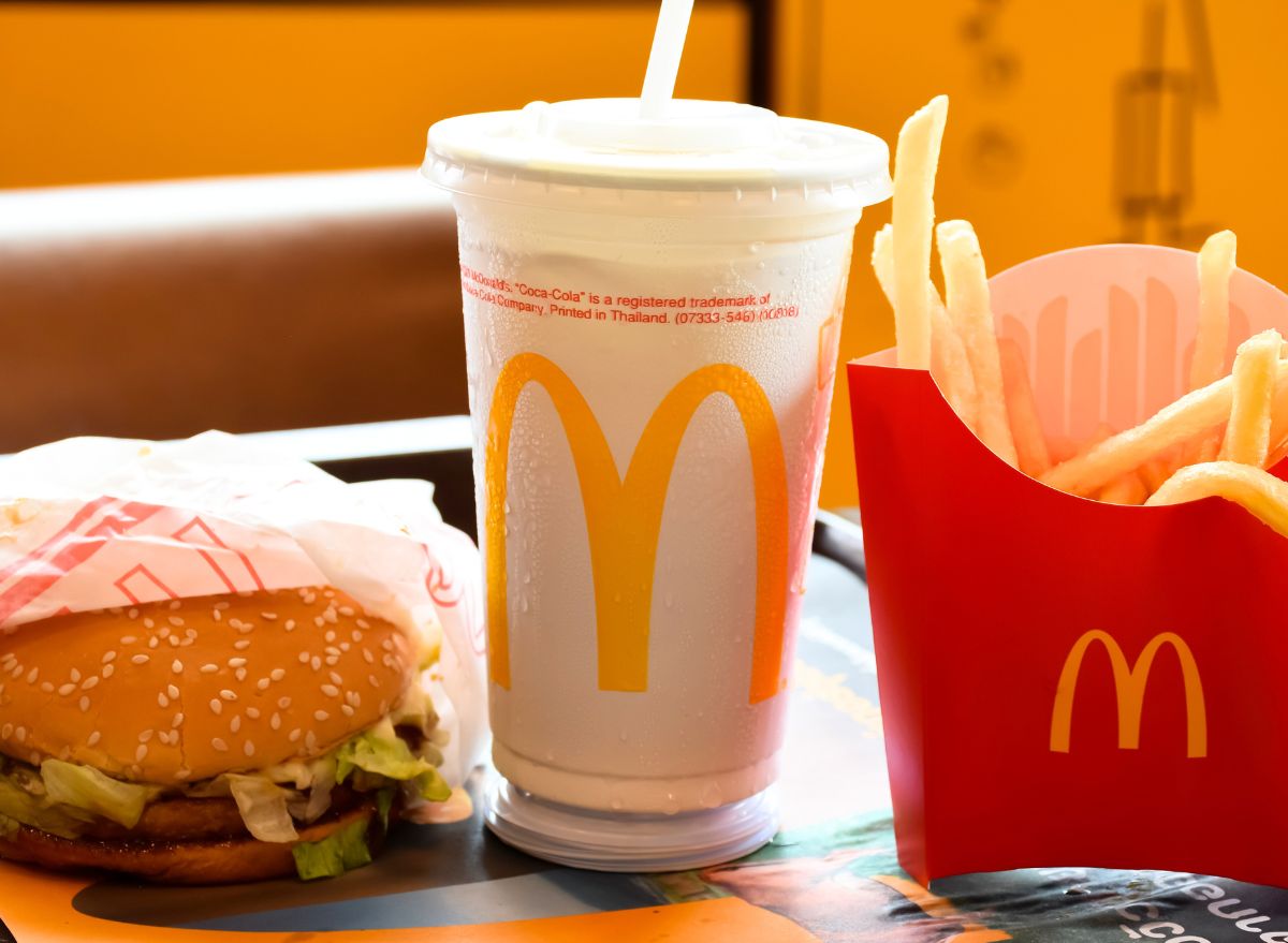 McDonald's drink cup and meal on table