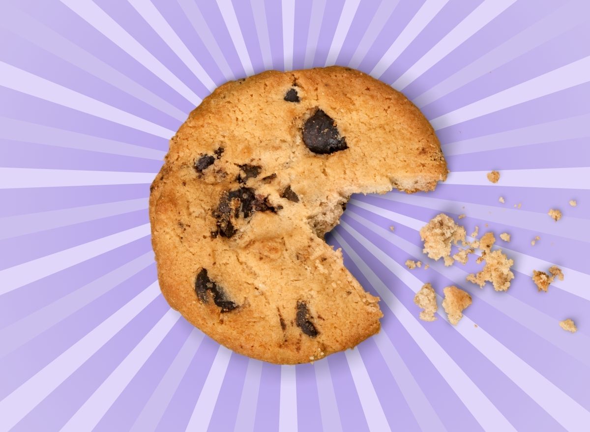 Chocolate chip cookie on a graphic background