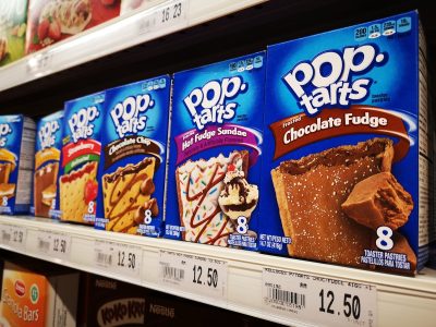 Assorted box of POP TARTS Toaster Pastries flavor display for sell in the supermarket shelf.