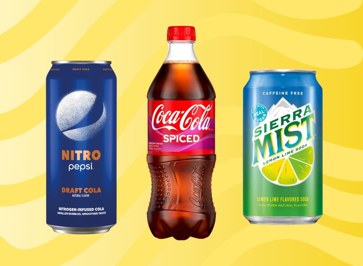 A trio of discontinued soda flavors set against a vibrant background.