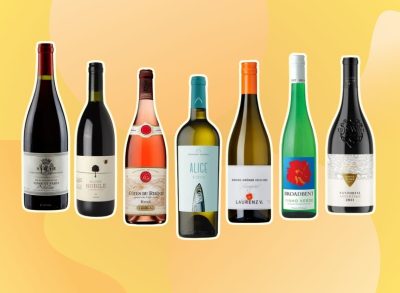 a collage of good cheap wines on a designed background