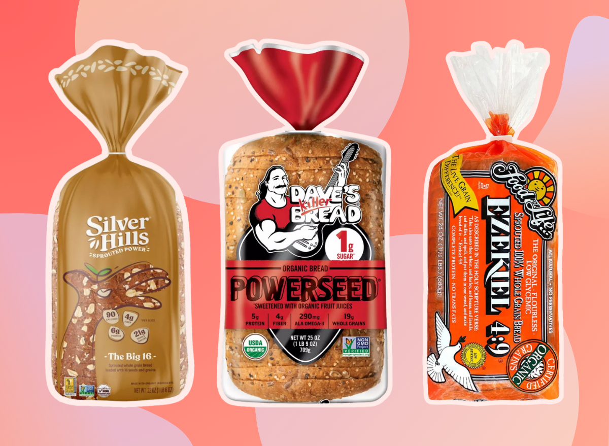 collage of three healthy whole grain bread brands