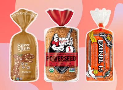 collage of three healthy whole grain bread brands