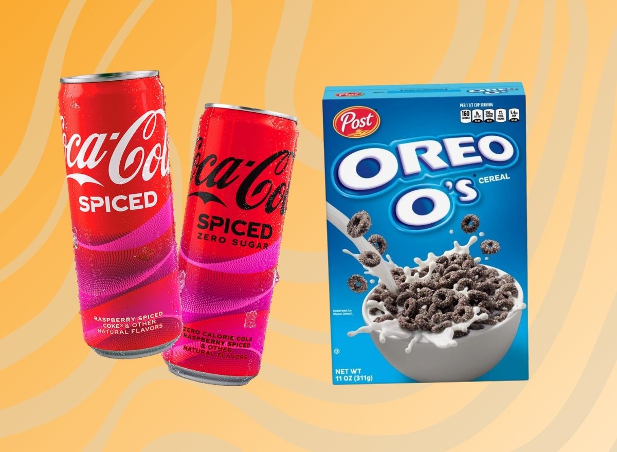 coca-cola spiced and oreo o's set against an orange background