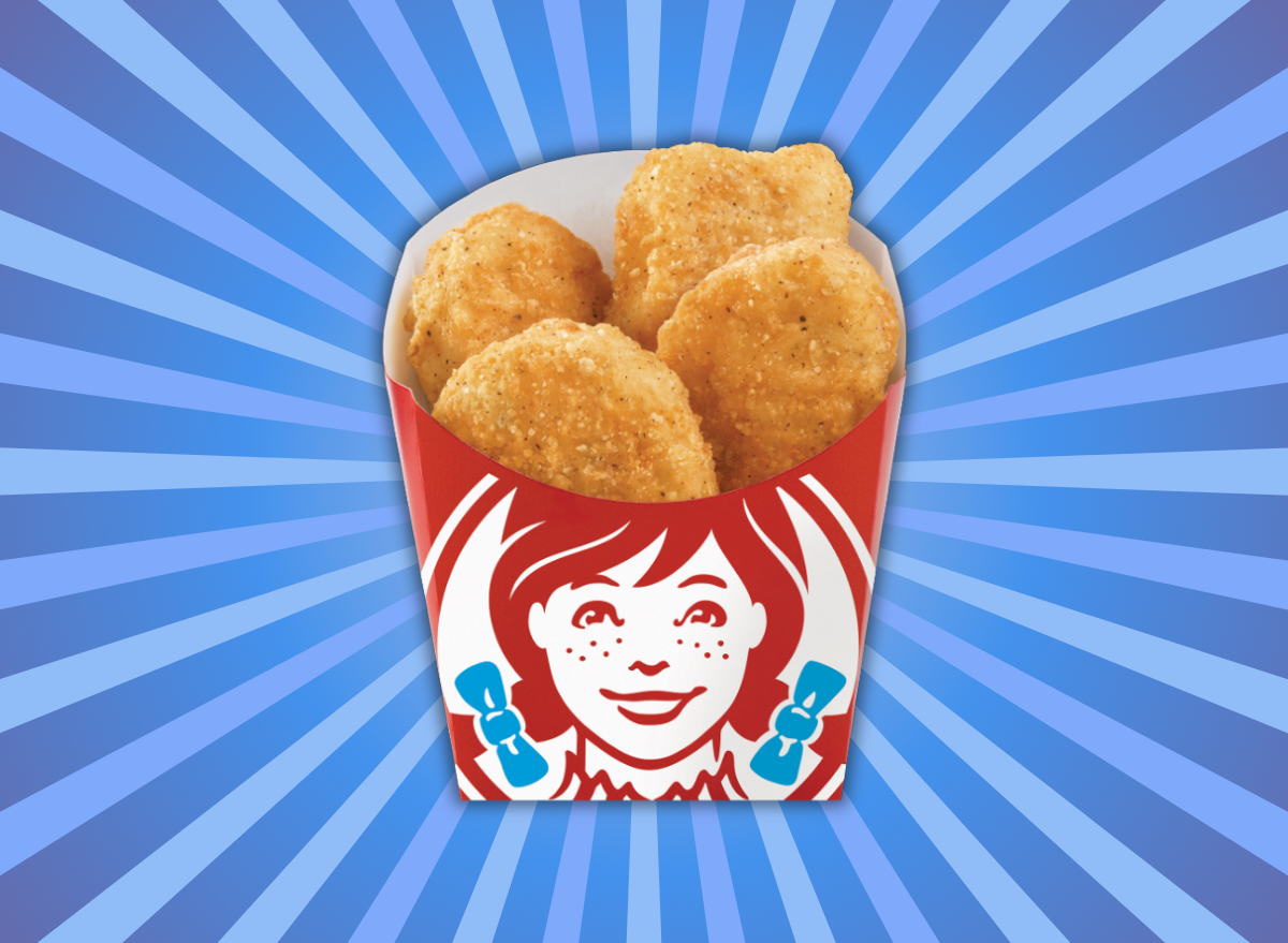 wendy's chicken nuggets on a blue burst background