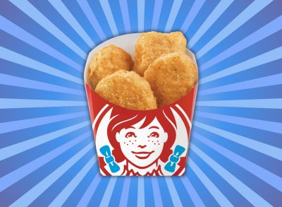 wendy's chicken nuggets on a blue burst background