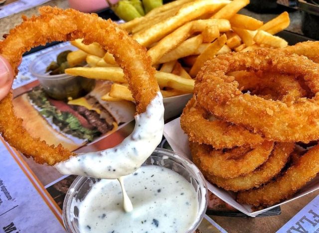 habit burger & grill onion rings,ranch dressing, and fries