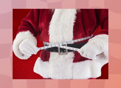 close-up of Santa measuring his belly