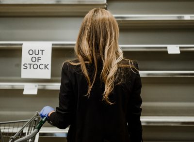 Food shortage, empty shelves at the grocery store