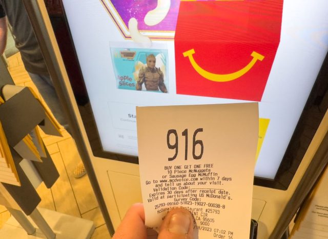 McDonald's food receipt