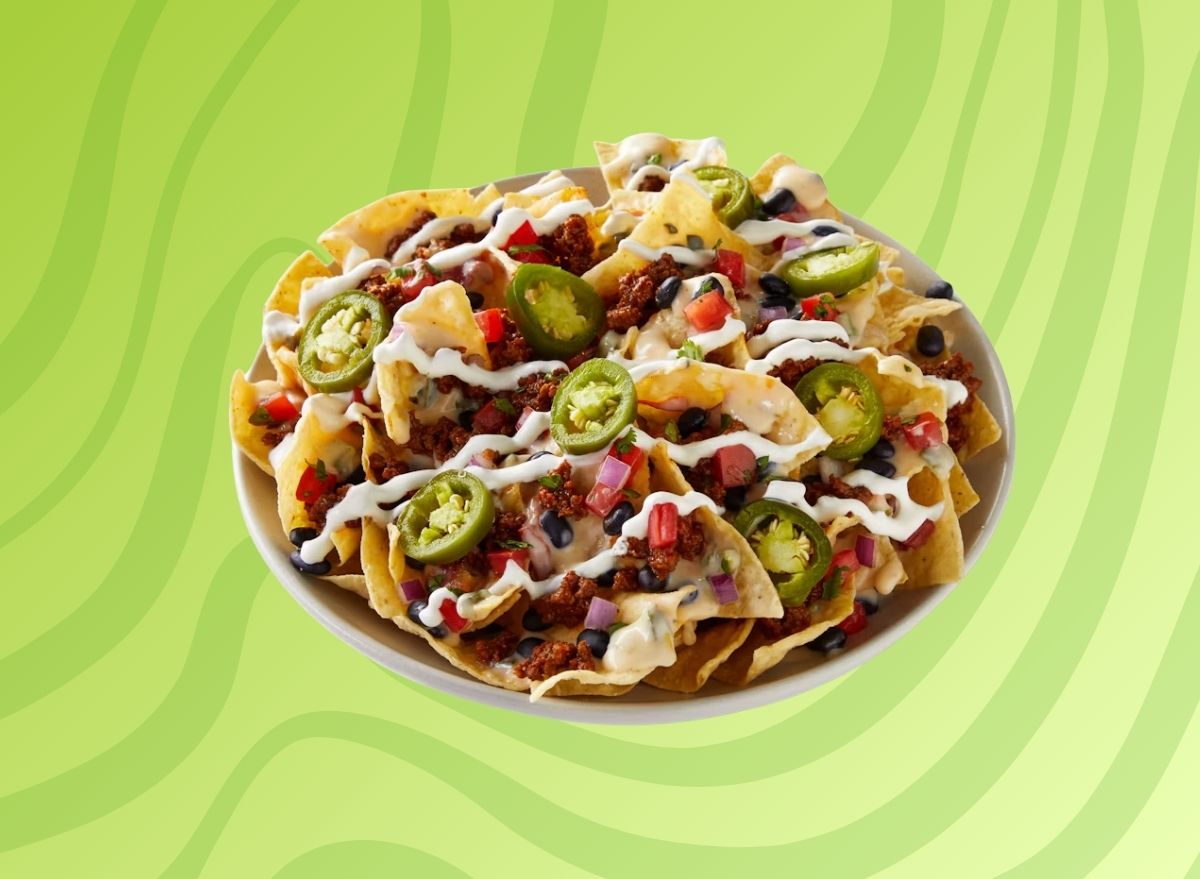 Qdoba nachos on graphic background