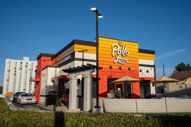 Los Angeles, CA, USA - May 10, 2022: Exterior view of an El Pollo Loco restaurant in Los Angeles. El Pollo Loco, Inc., is an American fast food chain specializing in Mexican-style grilled chicken.