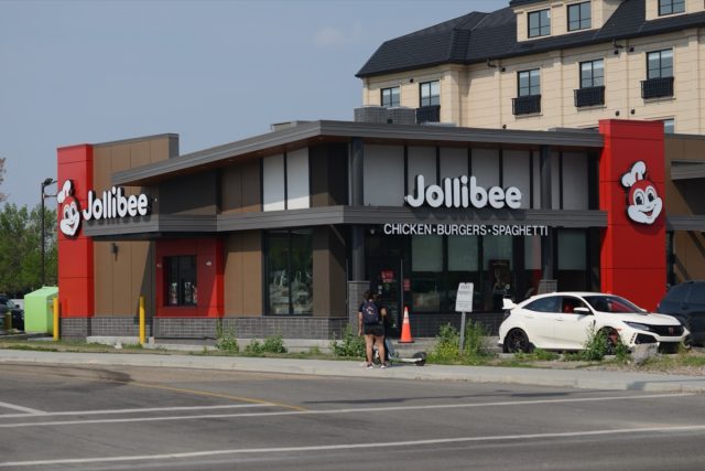 Edmonton, Alberta, Canada -June 30th 2023: Jollibee resturant 17136 90th ave Edmonton. Jollibee is a Worldwide chain of Filipino style restaurants, with over 1500 outlets.