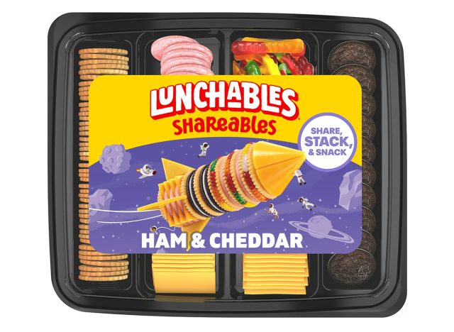 Lunchables Shareables Ham & Cheddar with Crackers, Chocolate Crème Cookies and Gummy Worms