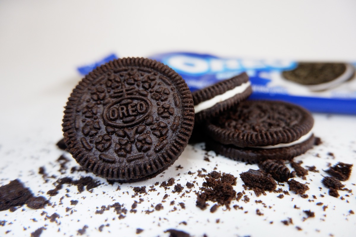 Jakarta, Indonesia, May 2023 : Pile of Oreo Cookies against a white background packaging