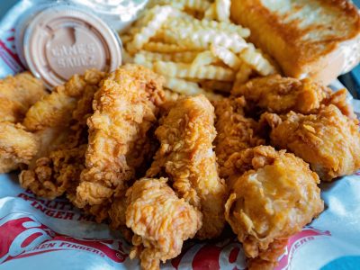 Las Vegas, MAR 15, 2020 - Close up shot of the delicious deep fried chicken finger