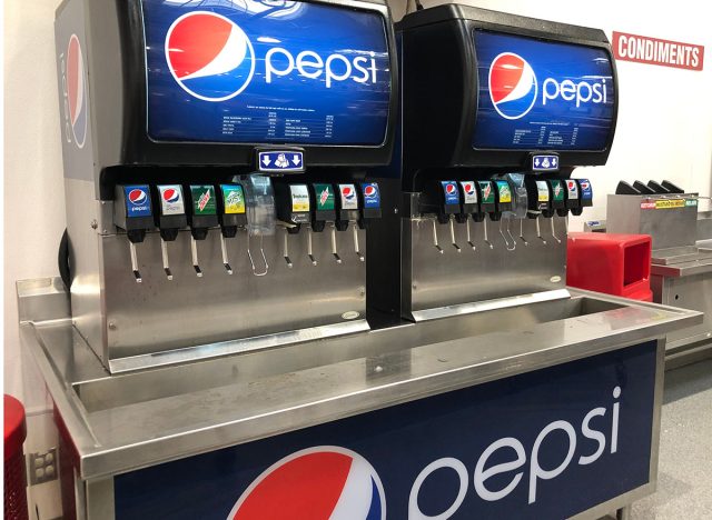 The Pepsi soda fountain inside the Costco Warehouse food court allows customers to fill up their drinks and get free refills