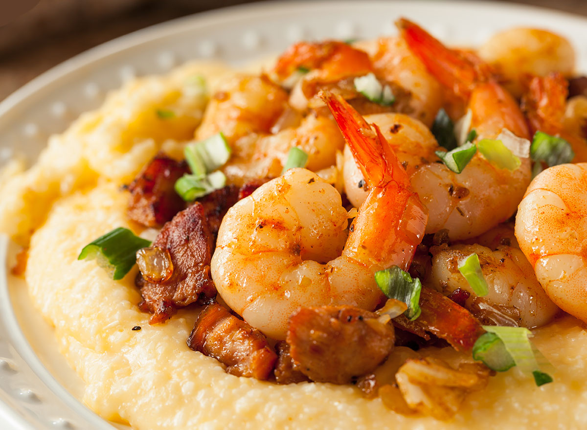 Homemade Shrimp and Grits with Pork and Cheddar