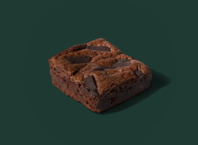 Starbucks chocolate brownie on a green background