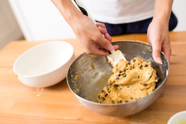 Stirring the paste in bowl